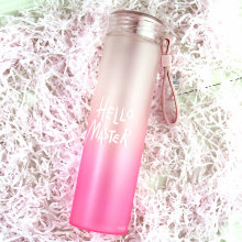 ROWEY Pink Green Purple Lid Silicone Frosted Glass Water Bottle